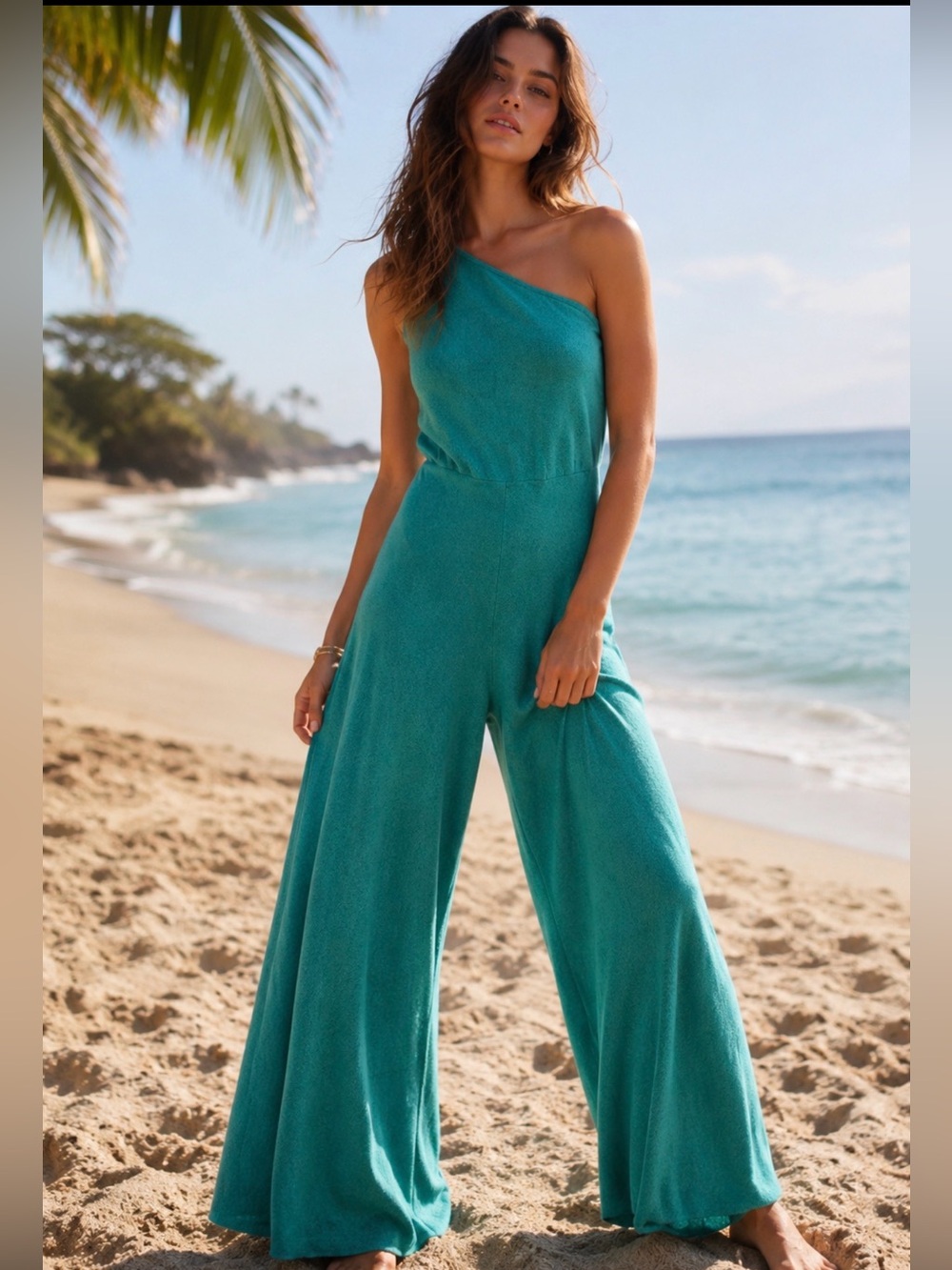 Free People FP Beach Waverly One Shoulder Wide Leg Jumpsuit L